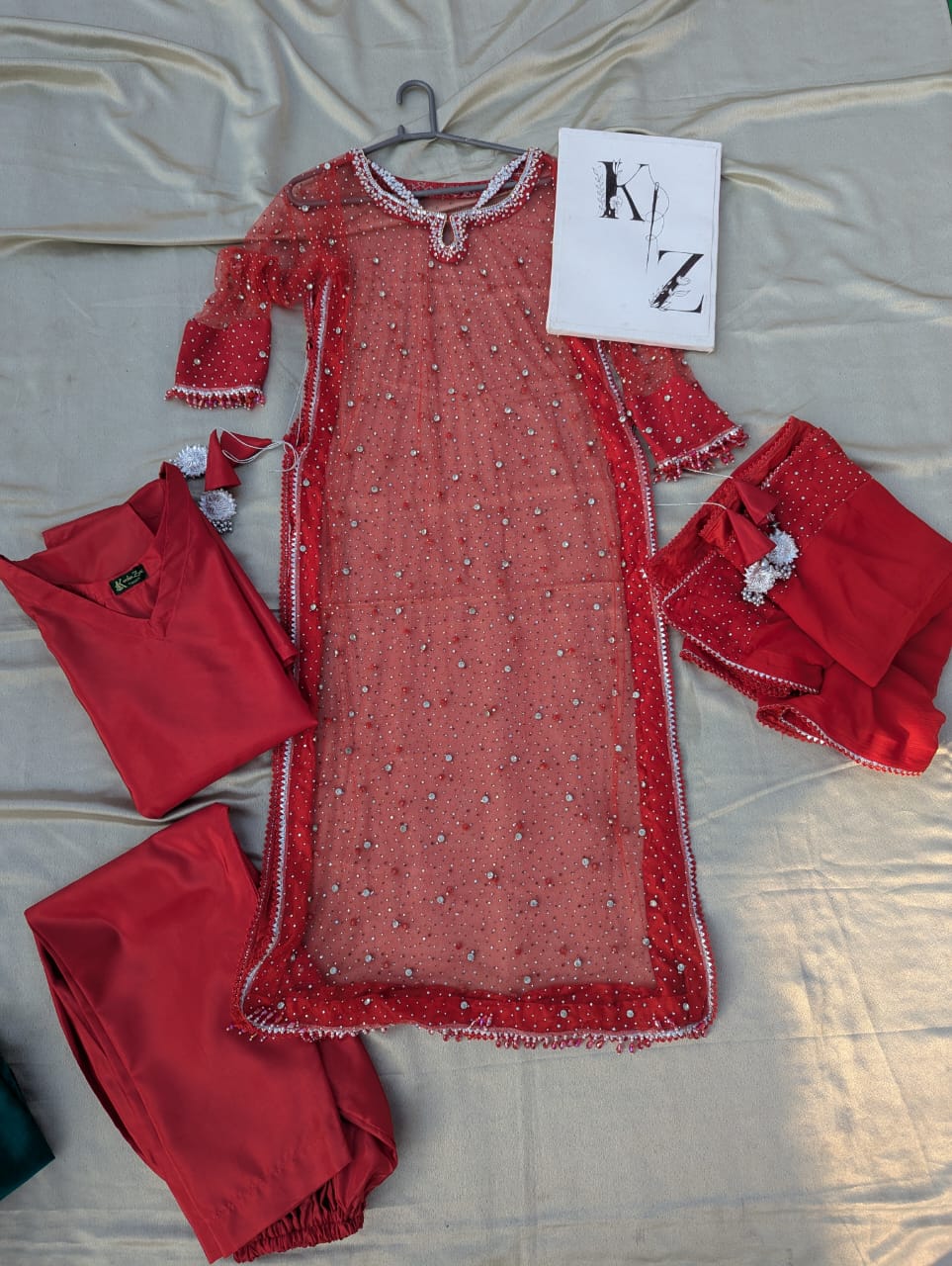 Red - Hand-Crafted Net Luxury Suit KZ-02