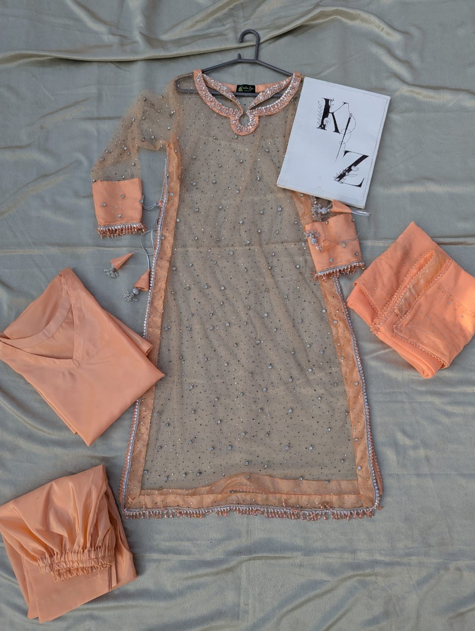 Peach - Hand-Crafted Net Luxury Suit KZ-03