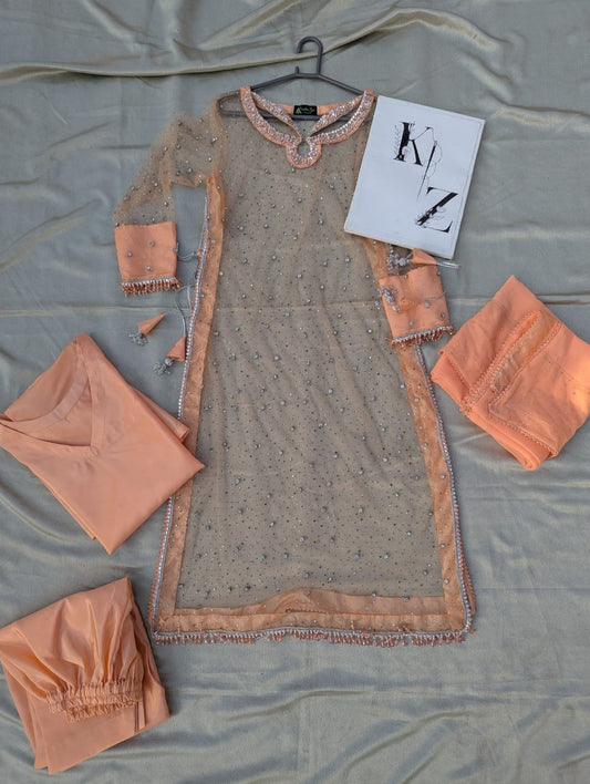 Peach - Hand-Crafted Net Luxury Suit KZ-03