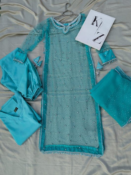 Teal - Hand-Crafted Net Luxury Suit KZ-05